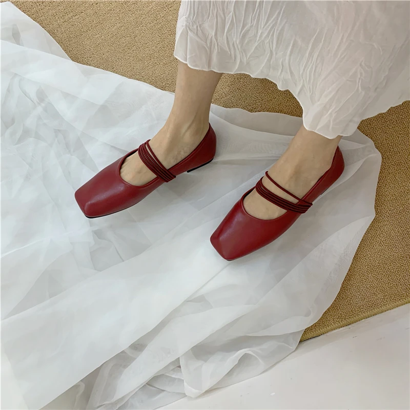 

Bailamos Women Flats Low Heel Shoes Square Toe Casual Shallow Mouth Mary Jane shoes Slip On Soft Boat Shoes Ballerina Flat