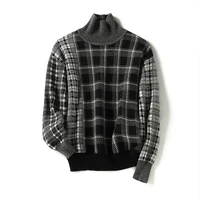 shuchan plaid 100 cashmere turtleneck sweater men knit winter warm high quality business autumn and winter thick pullovers