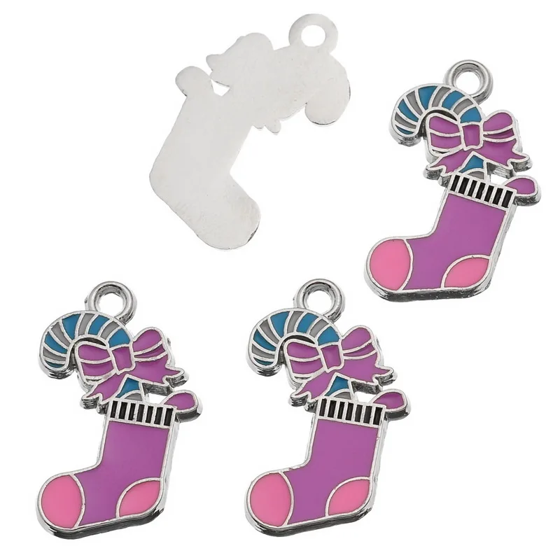10 шт. рождественские Очаровательные Подвески эмаль конфеты трость серебряные