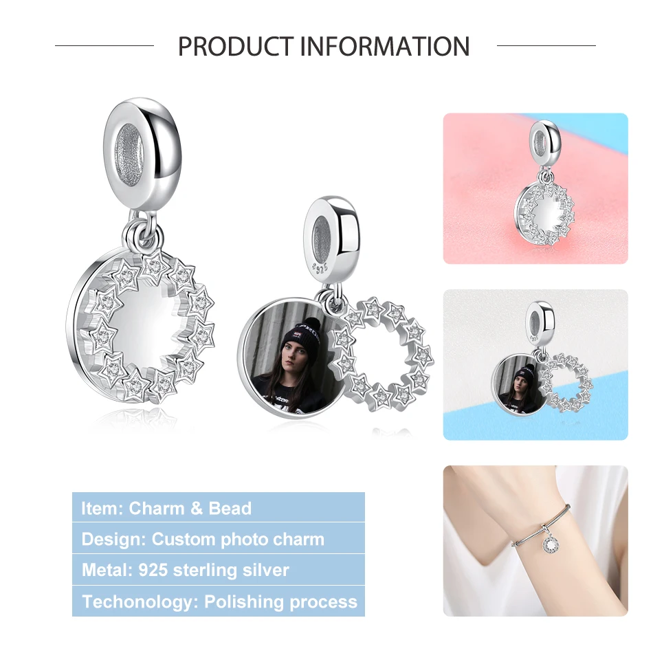 ELESHE 100% 925 Sterling Silver Inspirational Stars Dangle Charms Fit Original Bracelets for Women Customize Photo DIY Jewelry | Украшения