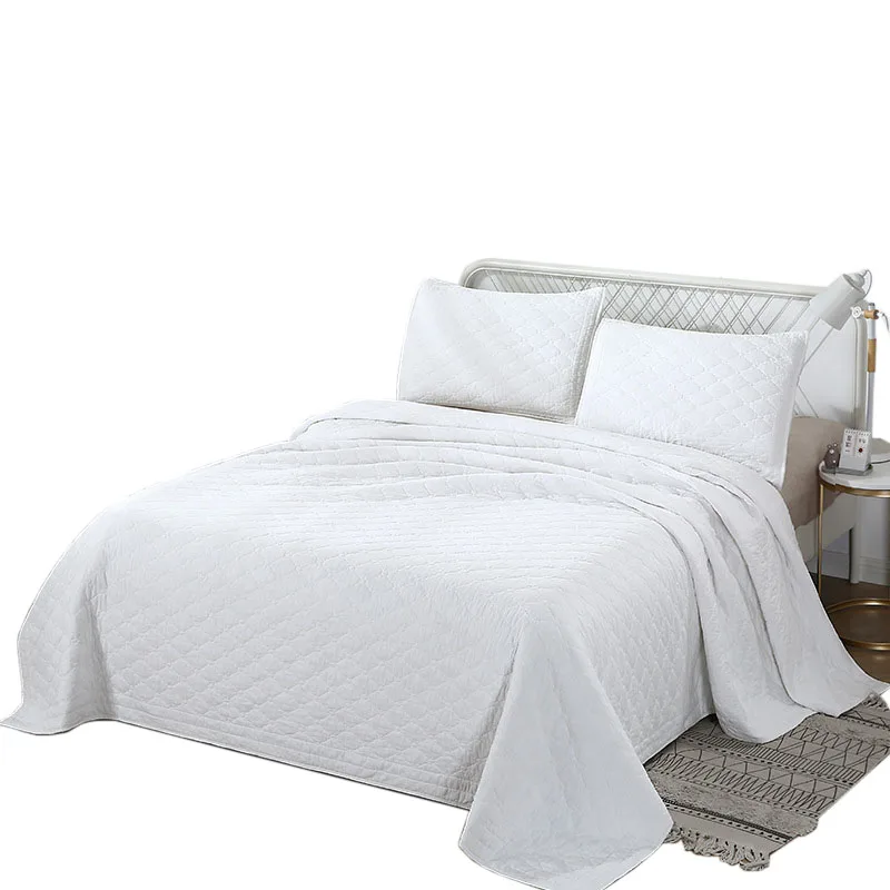 

CHAUSUB White Bedspreads Cotton Quilt 3pcs Sets Embossed Blanket on Bed Cover Pillowcase King Queen Size All Season Coverlet