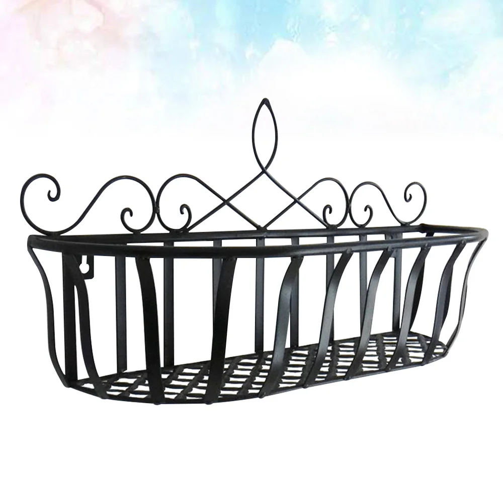 

Wall Wrought Iron Shelf Wall-mounted Storage Rack Basket Living Room Bedroom Wall Storage Platform Container (Black)