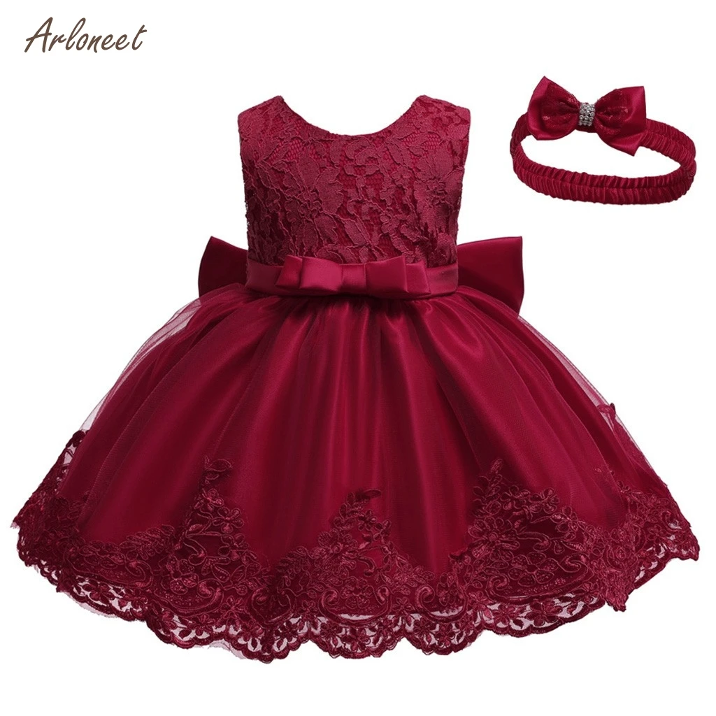 ARLONEET kid baby girls dress Lace Bowknot Princess Wedding Formal Tutu Dress+Headband Set vestido de princesa infantil 2019 | Детская