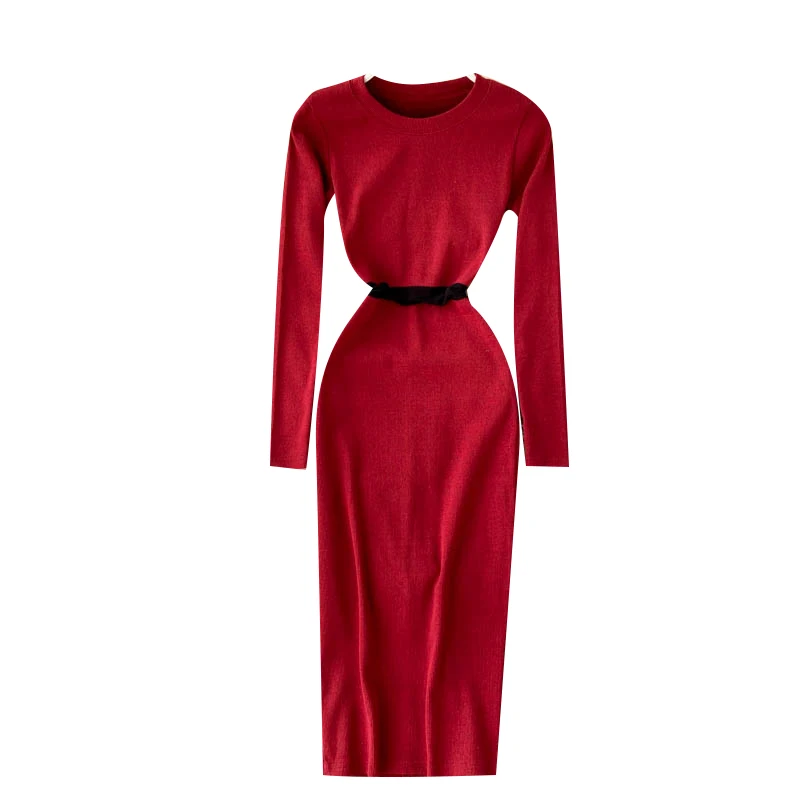 

women elegant sweater dress autumn winter long sleeve casual bodycon dresses ladies fashion korean midi dress