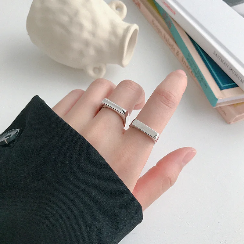 

925 Sterling Silver Opening Rings Geometric Rectangle Handmade Jewelry Wedding Accessories for Women Prevent allergy jz402
