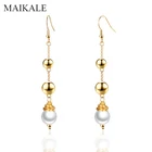 Женские длинные серьги-подвески MAIKALE, круглые серьги с золотыми шариками и жемчугом, простые серьги
