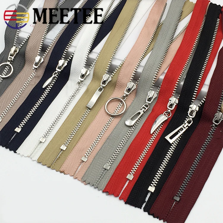 

5pcs Meetee 35-90cm 3# Metal Close-End Zipper Multiple Styles Auto Lock Decoration Zip for Skirt DIY Bags Sewing Accessories