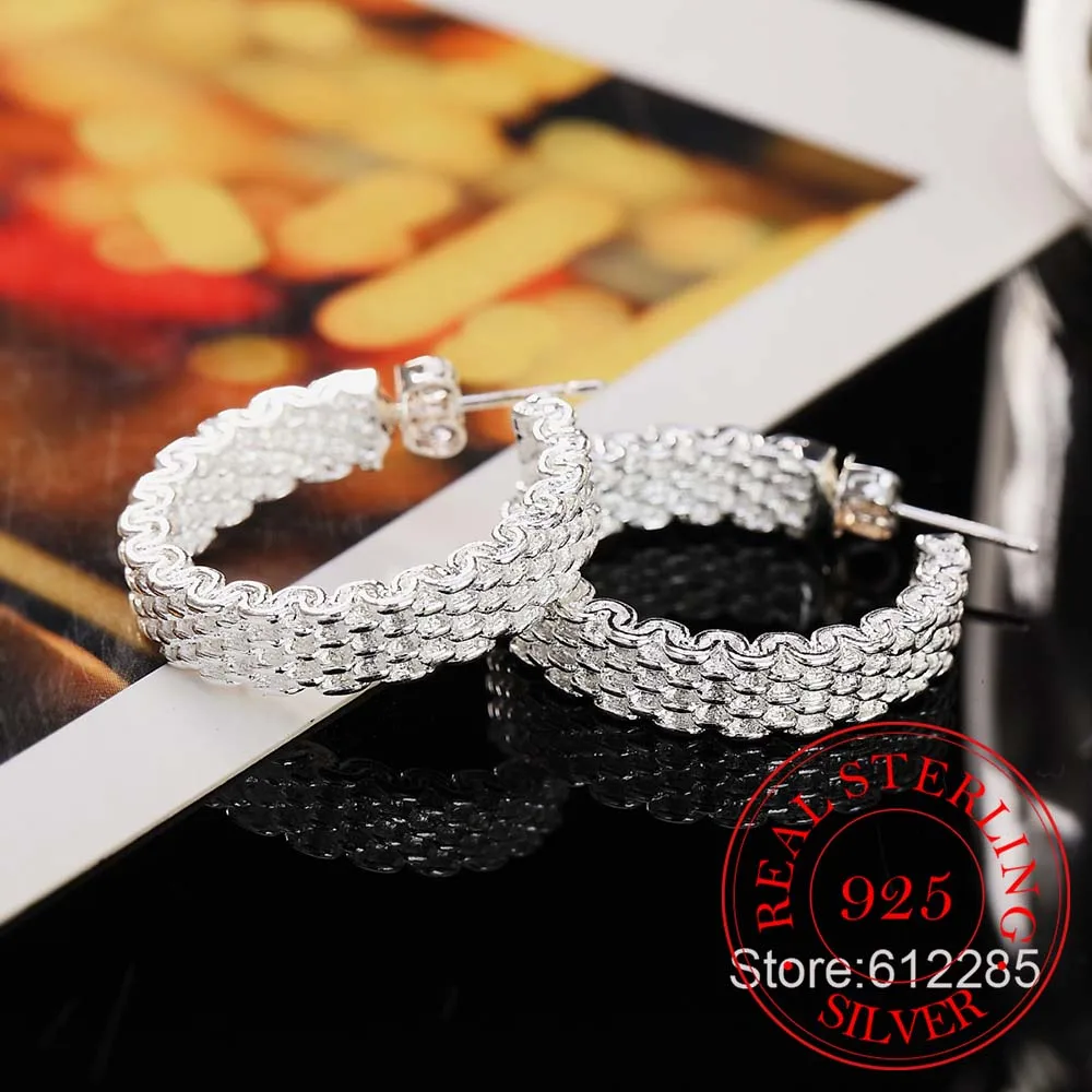 

Personality Hyperbole 925 Sterling Silver Vintage Classic Mesh Hoop Earrings For Women 2020 Sterling-Silver-Jewelry Pendientes