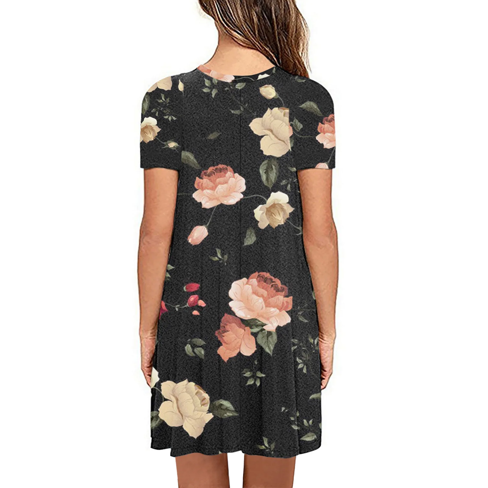 

2021 Summer Loose Dresses Fashion Women Casual Short Sleeve O-neck Printed Ladies Loose Mini Dress For Womem Femme Robe