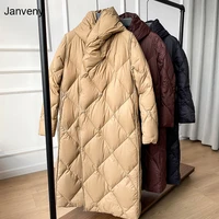 janveny ultra light womens winter 90 white duck down jacket long puffer fluffy coat hooded female loose feather parkas
