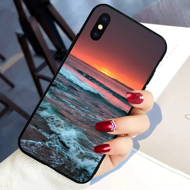 

Sunset Beach Sea Phone Case For Black-Iphone 5 5s se 6 6s 7 8 11 12 X Xs Xr Pro Plus Max Mini Cover