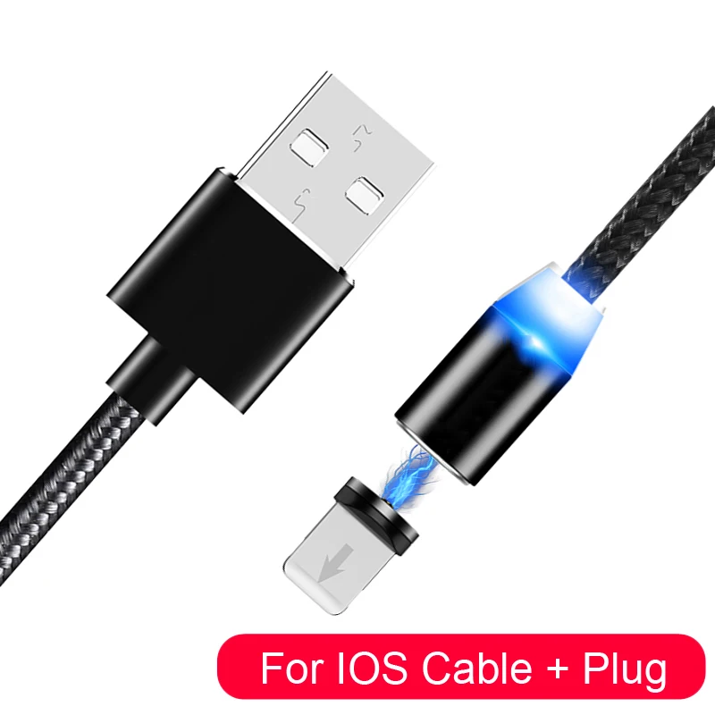 Oppselve Магнитный Micro USB кабель для iPhone samsung Android мобильный телефон Быстрая зарядка usb type C кабель Магнитный зарядный провод шнур - Цвет: Black iOS Cable
