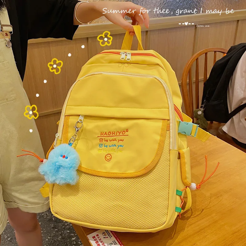 

Harajuku style individuality canvas backpack campus comparative color backpack Korean embroidery letter student backpack