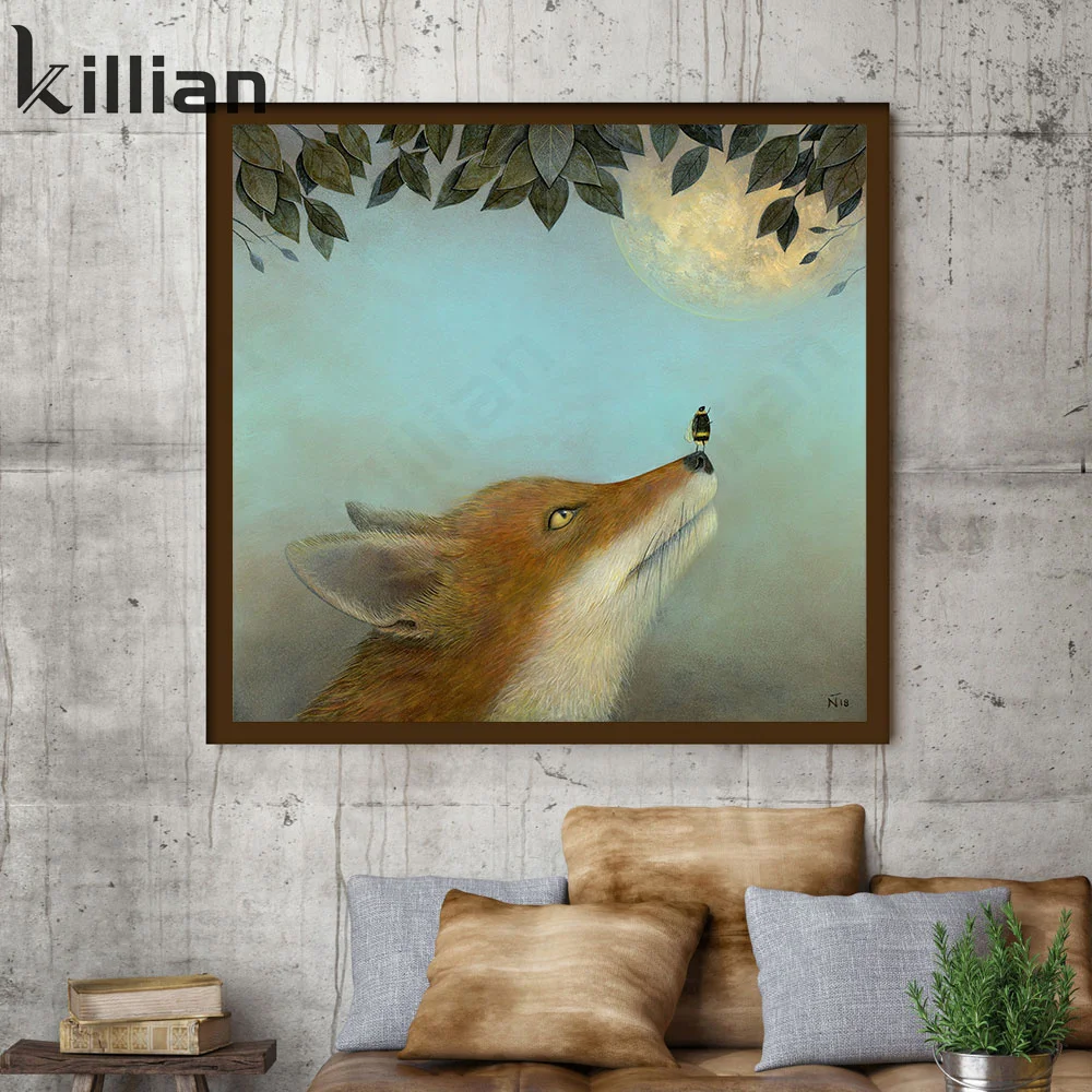 

Fairytale Style Retro Classic Animal Fox Bee Wall Art Canvas Painting Nordic Posters and Prints Living Room Decoration Painting