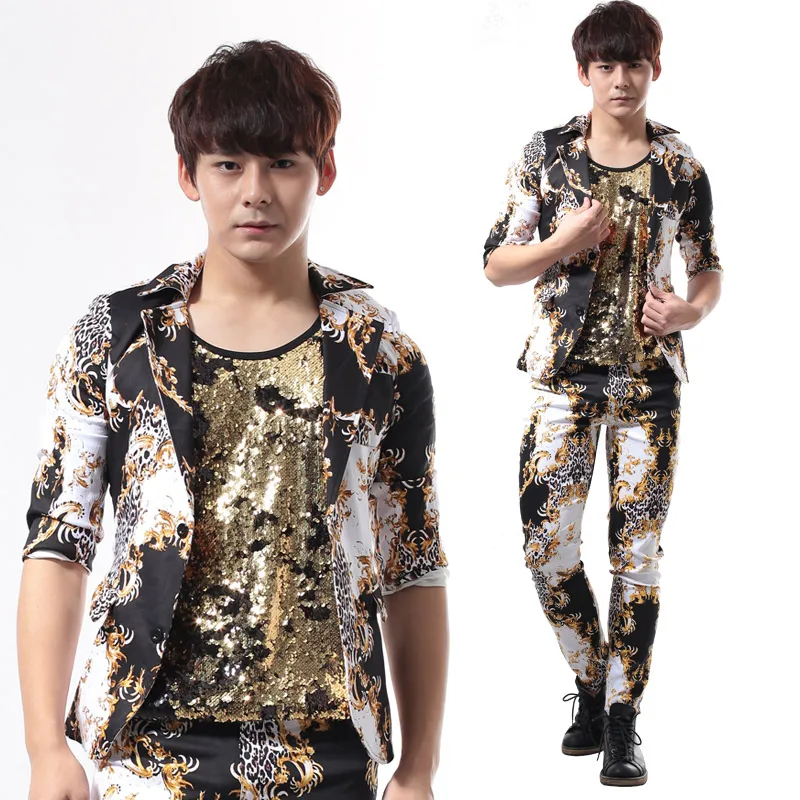 Модный костюм для ночного клуба Мужское пальто + брюки одежда выступлений