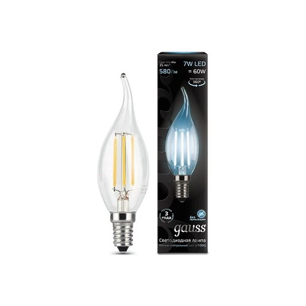 Лампа GAUSS Filament Свеча на ветру E 14 7W 4100 K 104801207|Новизна освещения| |