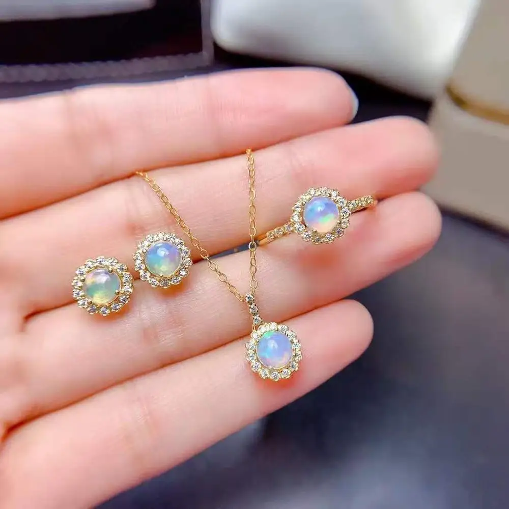 

Natural Opal Earrings Ring Pendant Necklace Set S925 Silver Fine Fashion Luxurious Jewelry for Women Free Shipping MeibaPJFS