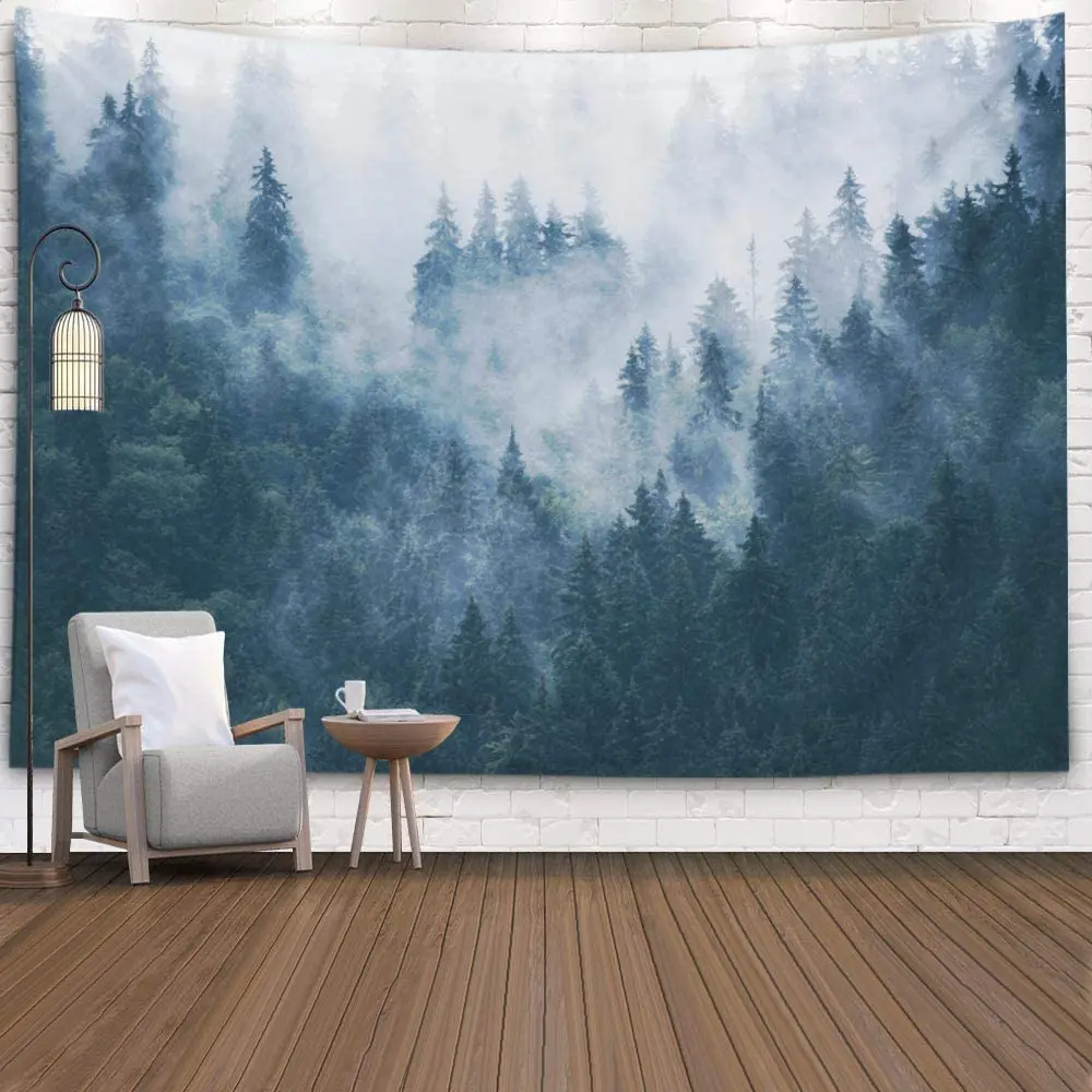 

Forest Misty Foggy Mountain Landscape Tapestry Background Wall Covering Home Decoration Blanket Bedroom Wall Hanging Tapestries