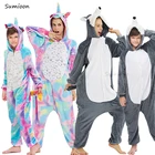 Пижама-кигуруми в виде единорога, комбинезон в виде животных для женщин и мужчин, одежда для сна, комбинезон для взрослых в виде мультяшного волка, детская зимняя пижама в виде панды, детские комбинезоны