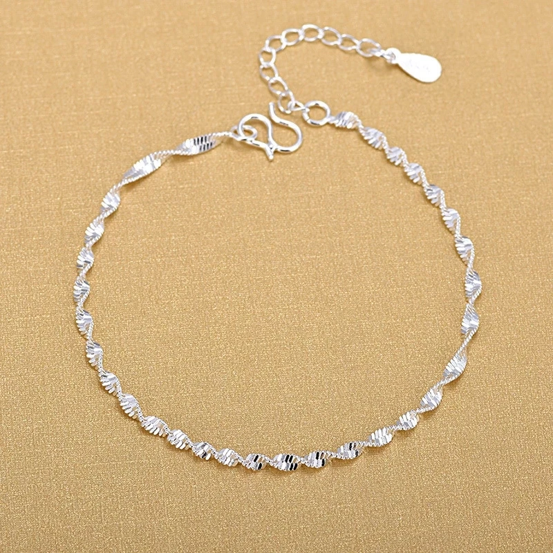 

925 стерлингового серебра элегантные витая звено цепи браслеты ювелирные изделия для женщин, девушек, вечерние аксессуары для sl071