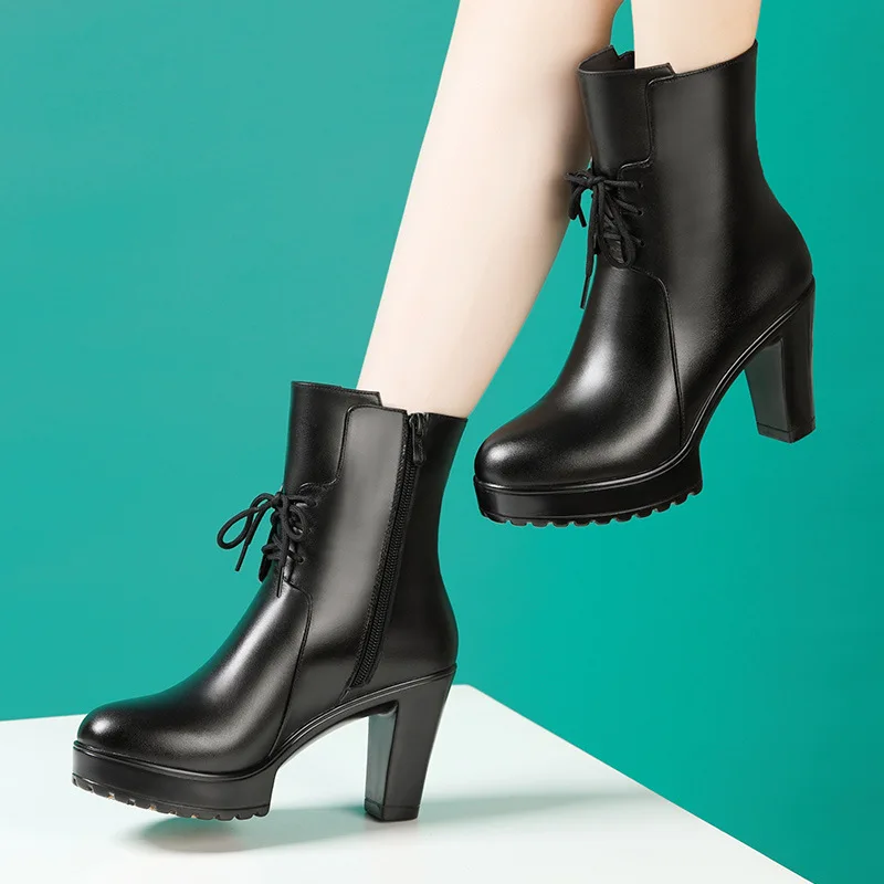 

Женские ботинки до середины икры, женская обувь, осенне-зимние ботинки на платформе и высоком каблуке, обувь в британском стиле, женские ули...