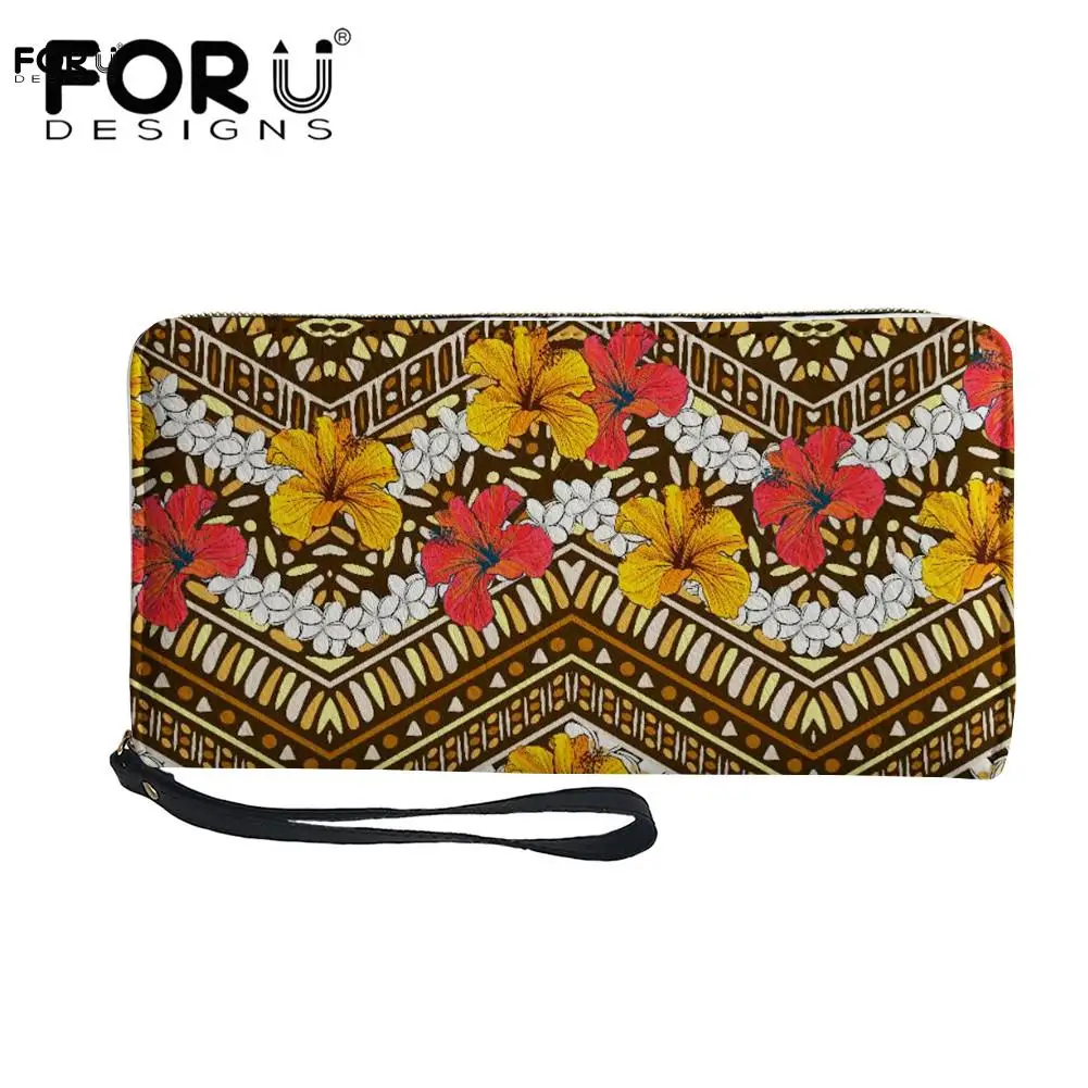 

FORUDESIGNS, традиционный Племенной полинезийский кошелек с цветочным узором, женский кожаный Длинный кошелек, Женский кошелек для монет, денег