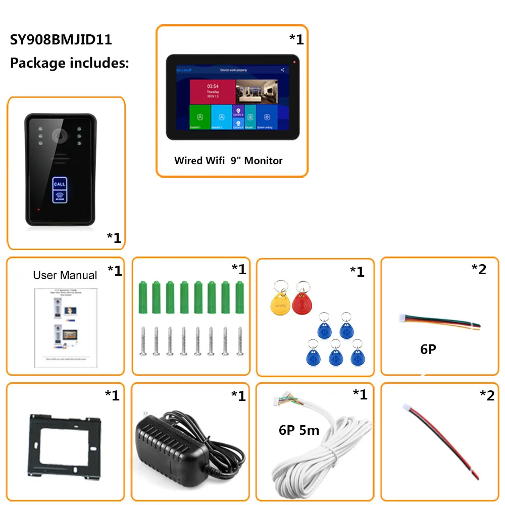 Проводной видеодомофон 9 дюймов Wi-Fi RFID домофон система внутренней связи с