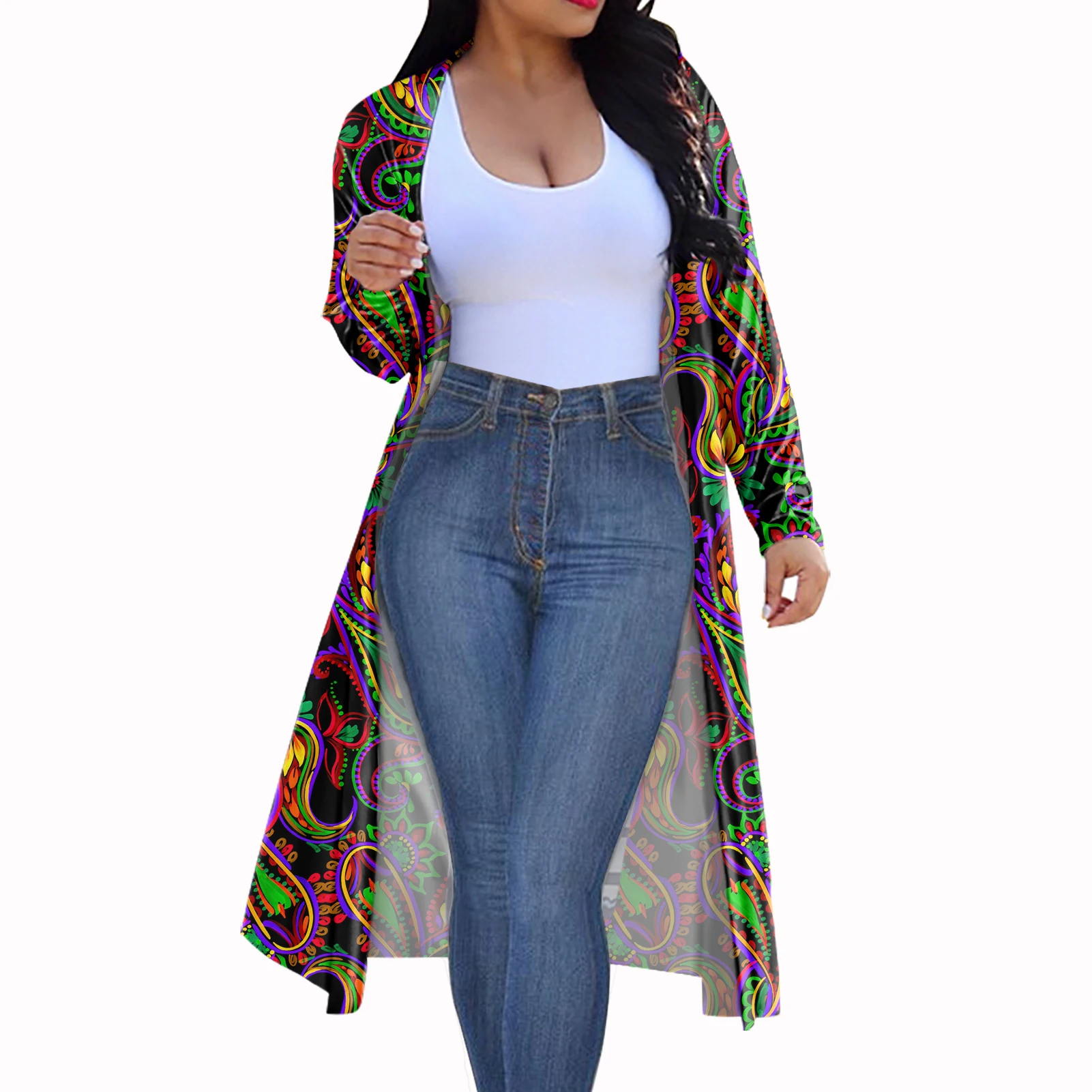 

2021 Colorful Pattern Bandana Cardigan Cloak Ladies Summer Long Coat Kimono Cardigan Knitted Comfortable Fashionable Sexy Coat