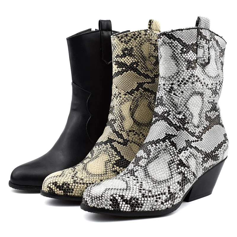 Женские ботильоны из змеиной кожи на высоком каблуке размеры 34-48 | Обувь