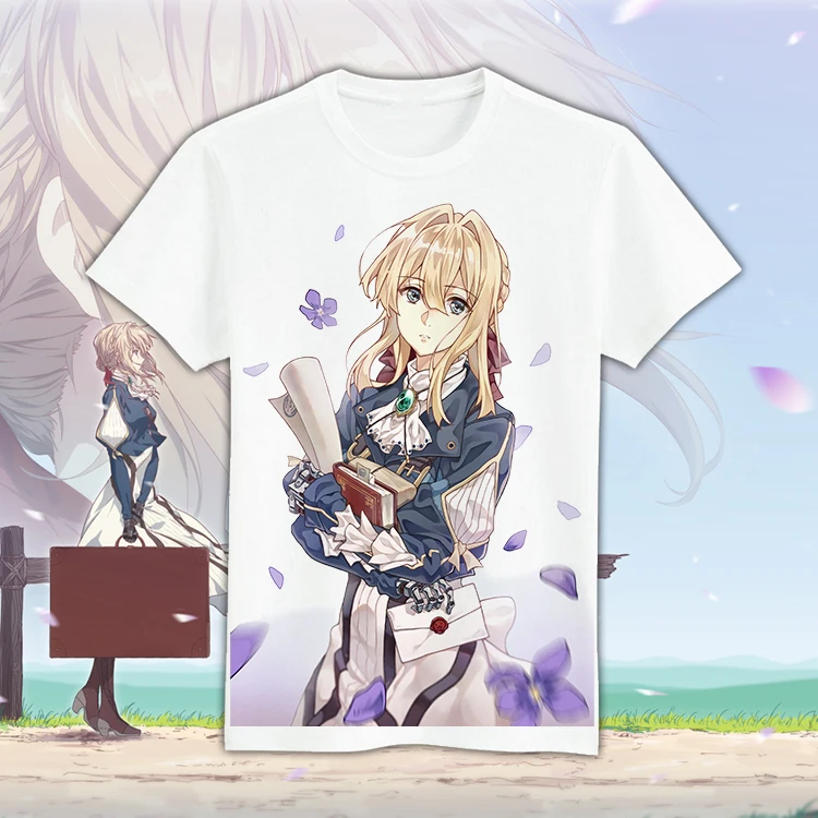 Короткая футболка с героями из японского аниме фиолетовый Evergarden косплей