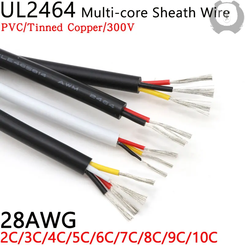 

10M 28AWG UL2464 Sheathed Wire Cable Channel Audio Line 2 3 4 5 6 7 8 9 10 Cores Insulated Soft Copper Cable Signal Control Wire