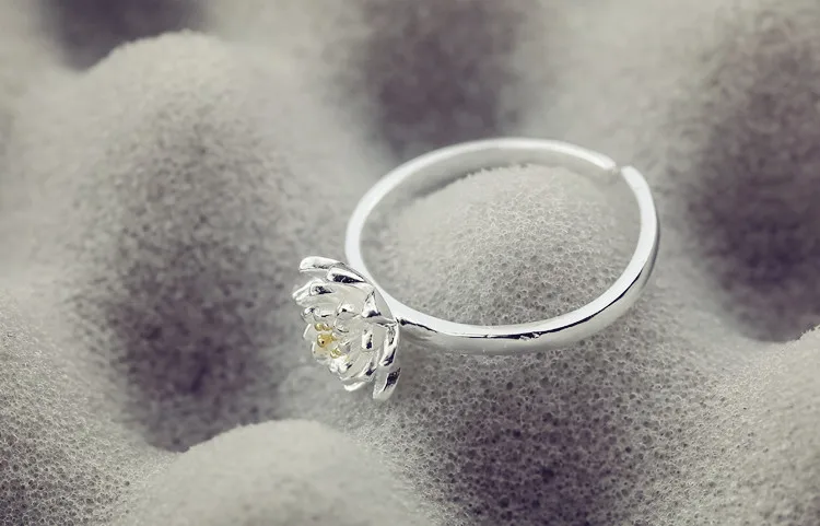 Женские открытые кольца в виде цветка лотоса серебряные ювелирные украшения