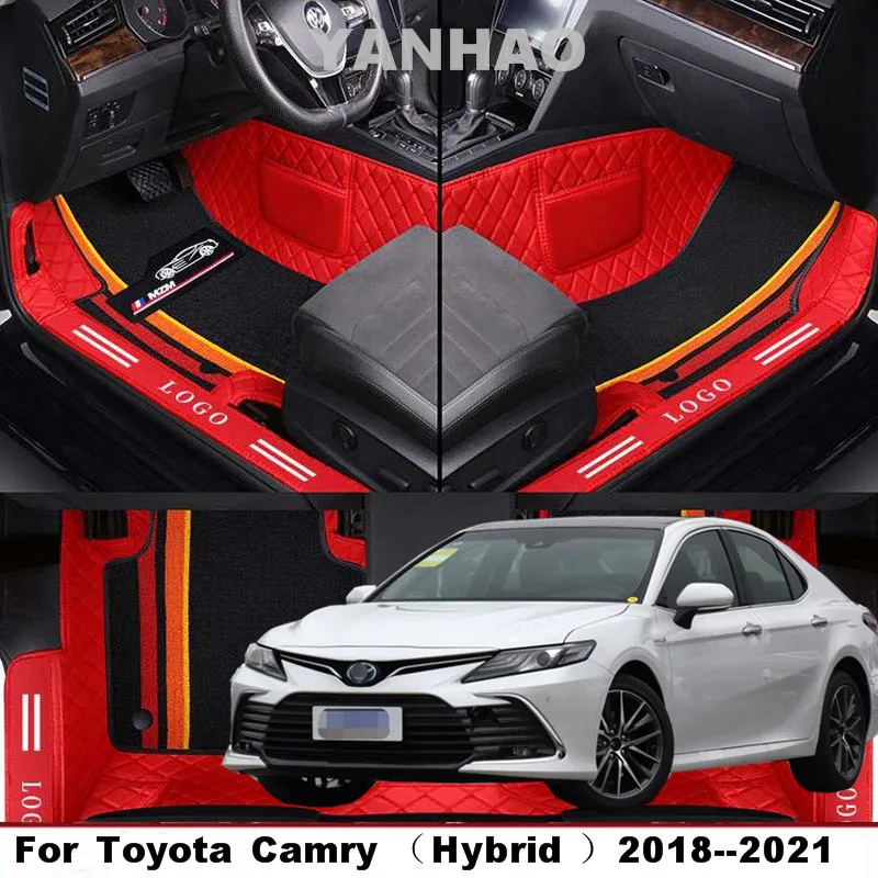 Car Mats For Toyota Camry （Hybrid ）2018 2019 2020 2021 Auto Luxury Double layer Car Floor Mats Carpets  Interior Parts