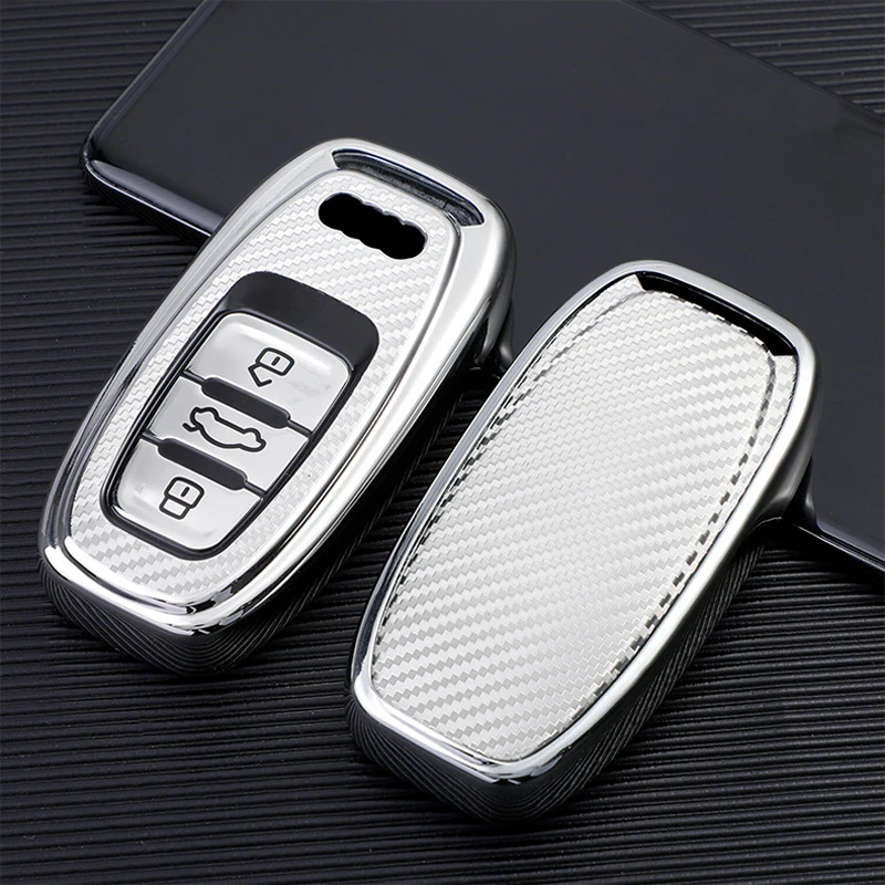 Carbon Fiber Soft TPU Car Remote Key Case Cover Holder Shell Fob For Audi A4 A1 A3 S4 B7 B8 A6 A5 A7 A8 Q5 S5 S6 Q7 Accessories