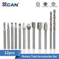 xcan twist drill bit 12pcs hss routing router drill bits for dremel carbide rotary burrs wood metal root carving milling cutter