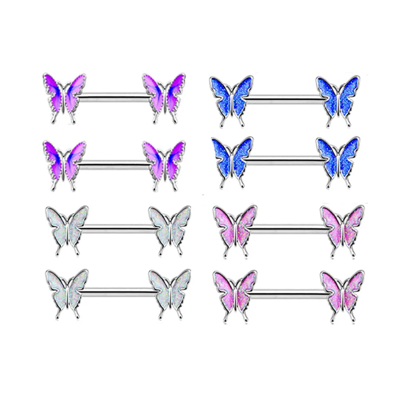 

Butterfly straight nipple rings Fashion sexy Bar-bell body jewelry women Beach accessories stainless steel nipple piercing ring