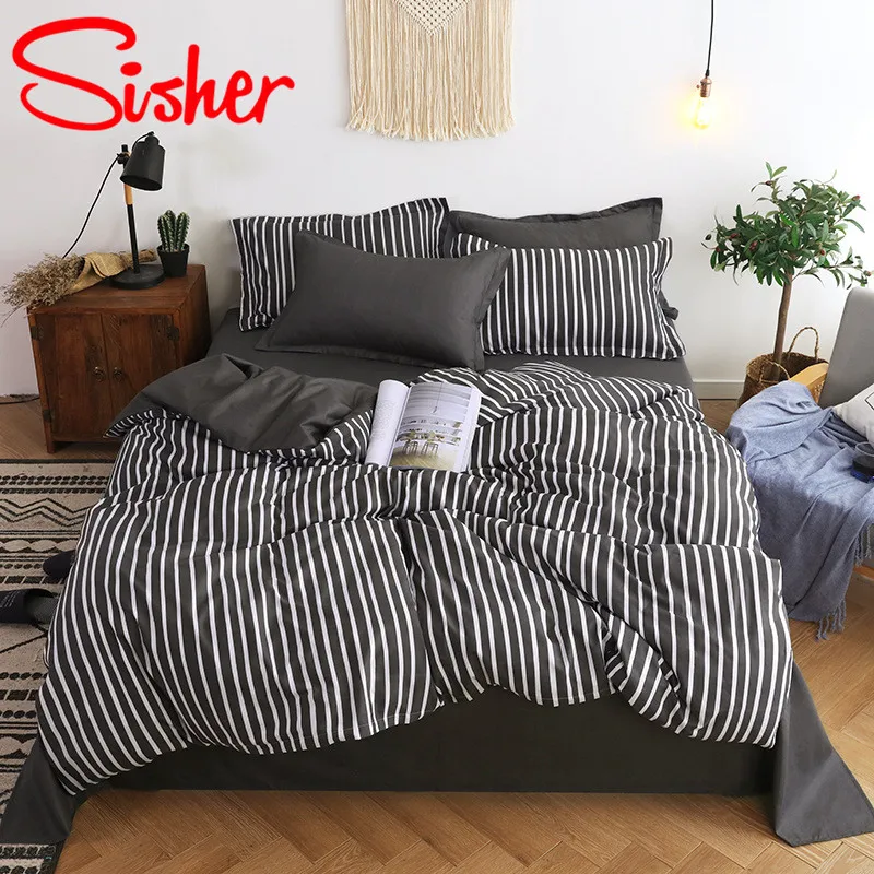 black-stripe Sisher, нордический Комплект постельного белья, хлопковое детское милое одеяло с изображением животных, пододеяльник и простыня в полоску, плед, размер, один, двойной, queen King - Цвет: black-stripe
