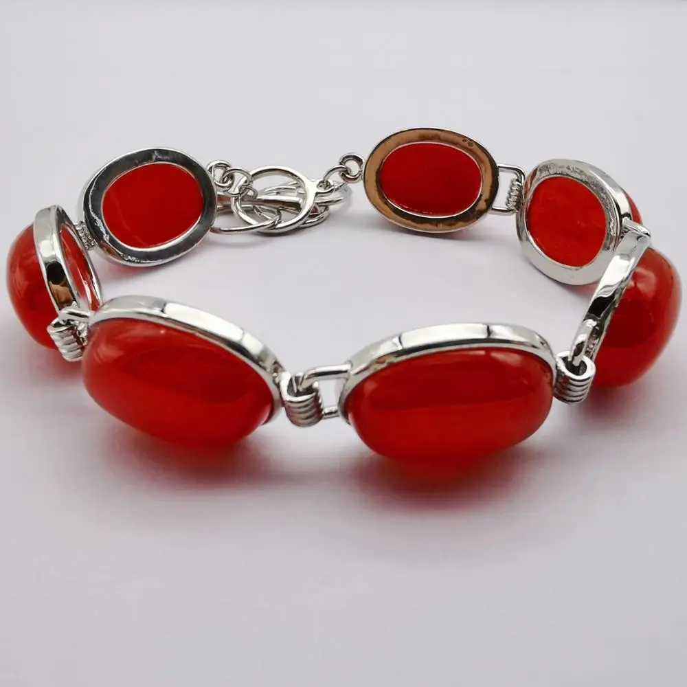 

Red Jad e Stone Beads Bracelet Bangle 8 Inch Jewelry For Woman Gift G066