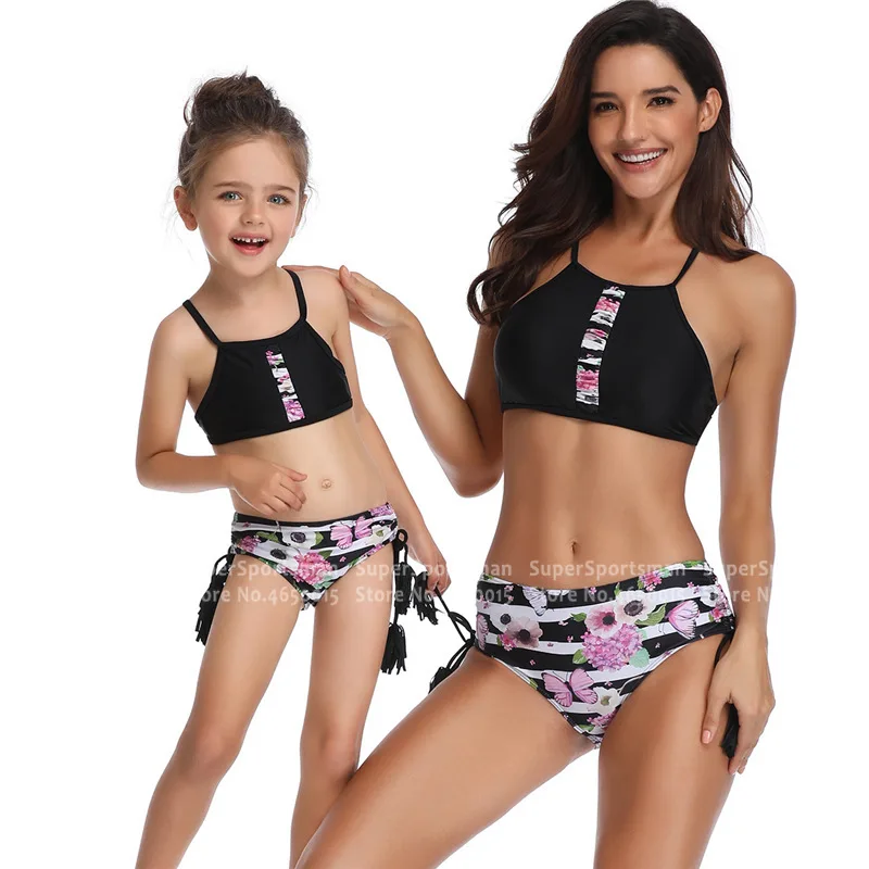 Детский пляжный купальник для девочек бикини мамы и дочки купальный костюм