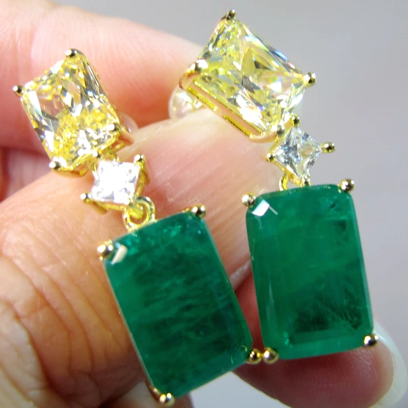 Топ Класс 100% реальные S925 серебро с синтетическим цитрин камень изумруд длинные