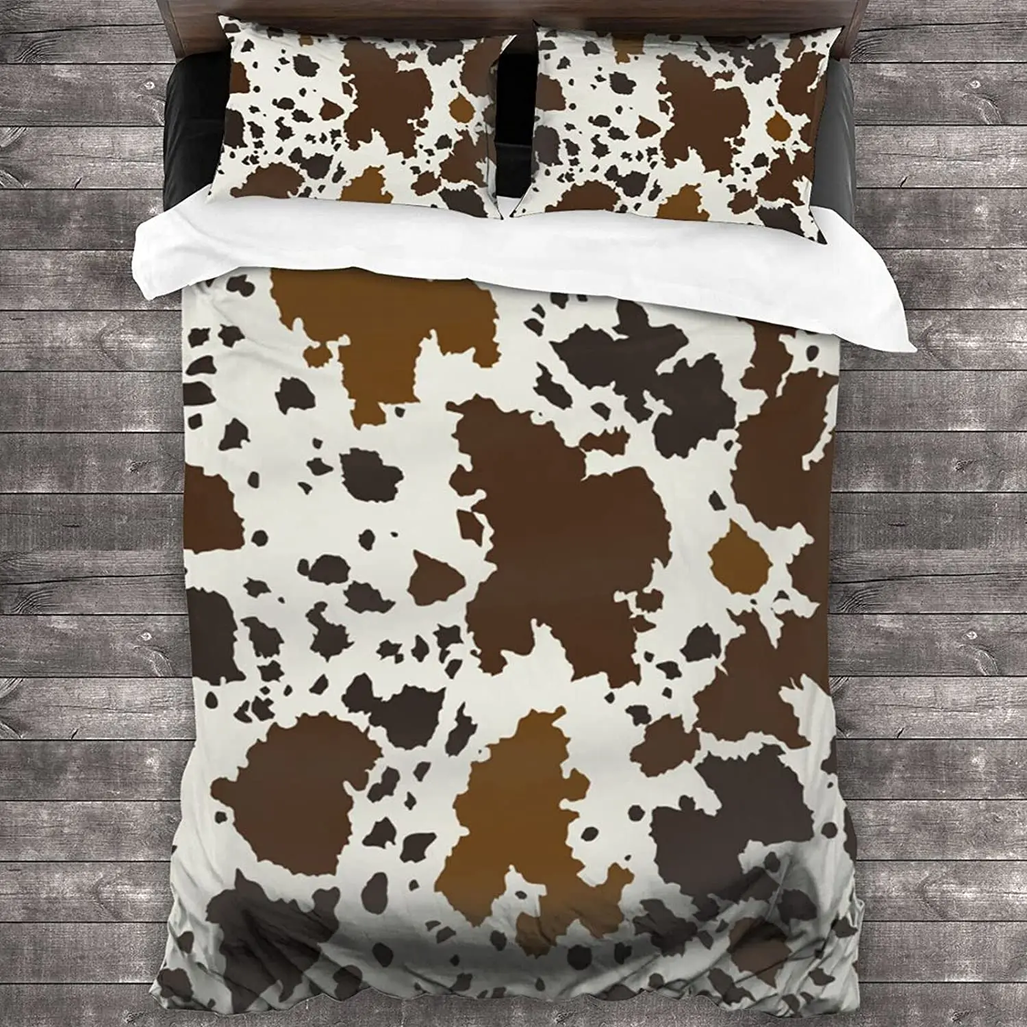 

Tawetori Cow Leather Brown Print 3 Piece Bedding Set 86"X70" Comforter Quilt Set Twin Duvet Cover Set with 1 Quilt