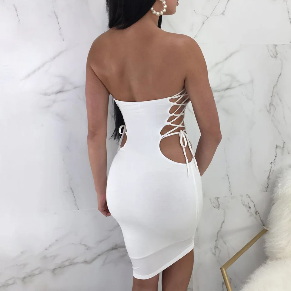

2020 Populars Sexy Side Strap Wrap-around European and American Dress Foreign Nightclub Hollow Solid Colors Slim Tempeture Dress