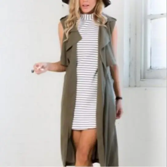 Женский жилет с лацканами без рукавов и карманами длинная куртка модные офисные