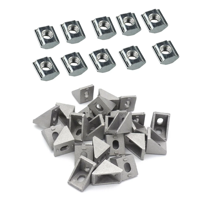 

Hot 10Pcs T-Slot Aluminum Extrusion 20 Series M5 Hardware Slide In T-Nut & 25X 2020 Corner Bracket