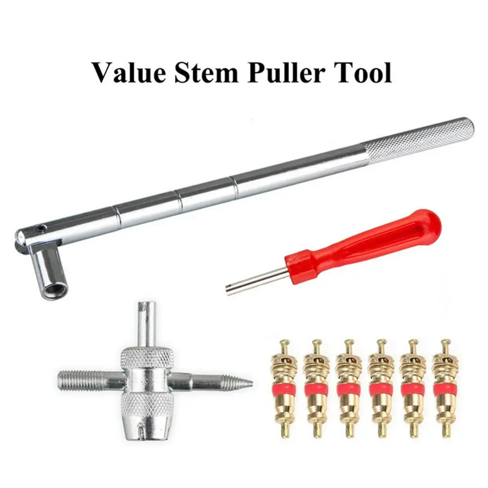 

Bicycle Valve Replacement Kit Core Tool 4-In-1 Valve Core Pull Valve 6pcs Brass reel 1pc Rod extractor tool Single Head Spool