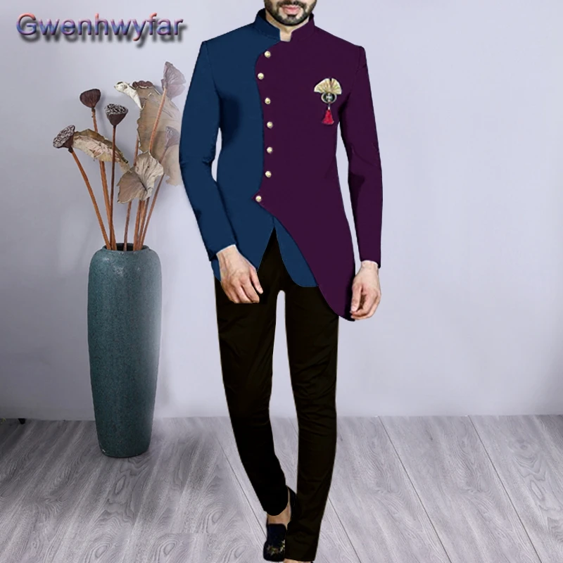 

Gwenhwyfar 2021 Mens Suits for Wedding,New Single Breasted Stand Collar Groomsmen Tuxedos,Italian Handsome Suit Jacket+Pants Set