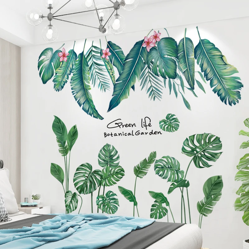 

[shijuekongjian] Tropical Tree Leaves Wall Sticker DIY Plant Leaves Wall Decals for Living Room Bedroom Nursery House Decoration