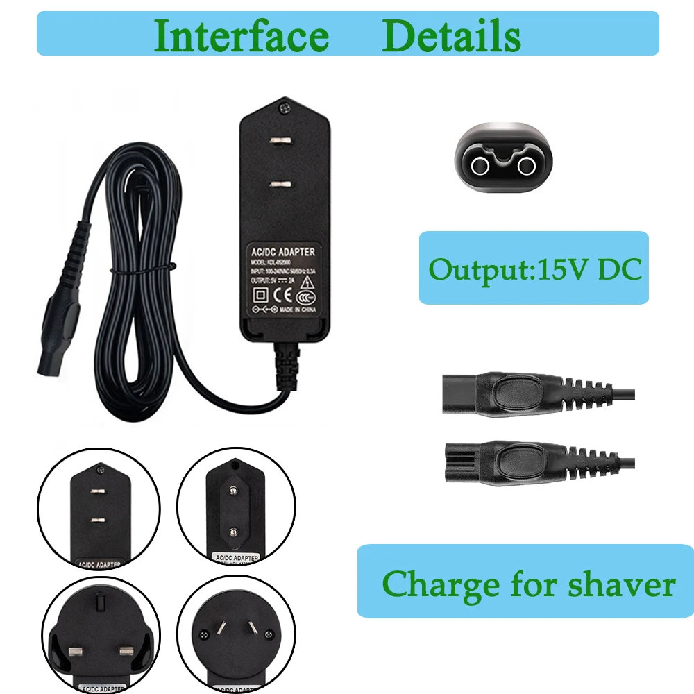1PC 15V 0.36A/360mA/5.4W 2-Prong US Plug AC Power Adapter Shaver Charger for Electric PHILIPS HQ8505 HS8020 HQ8875 S20 | Обустройство