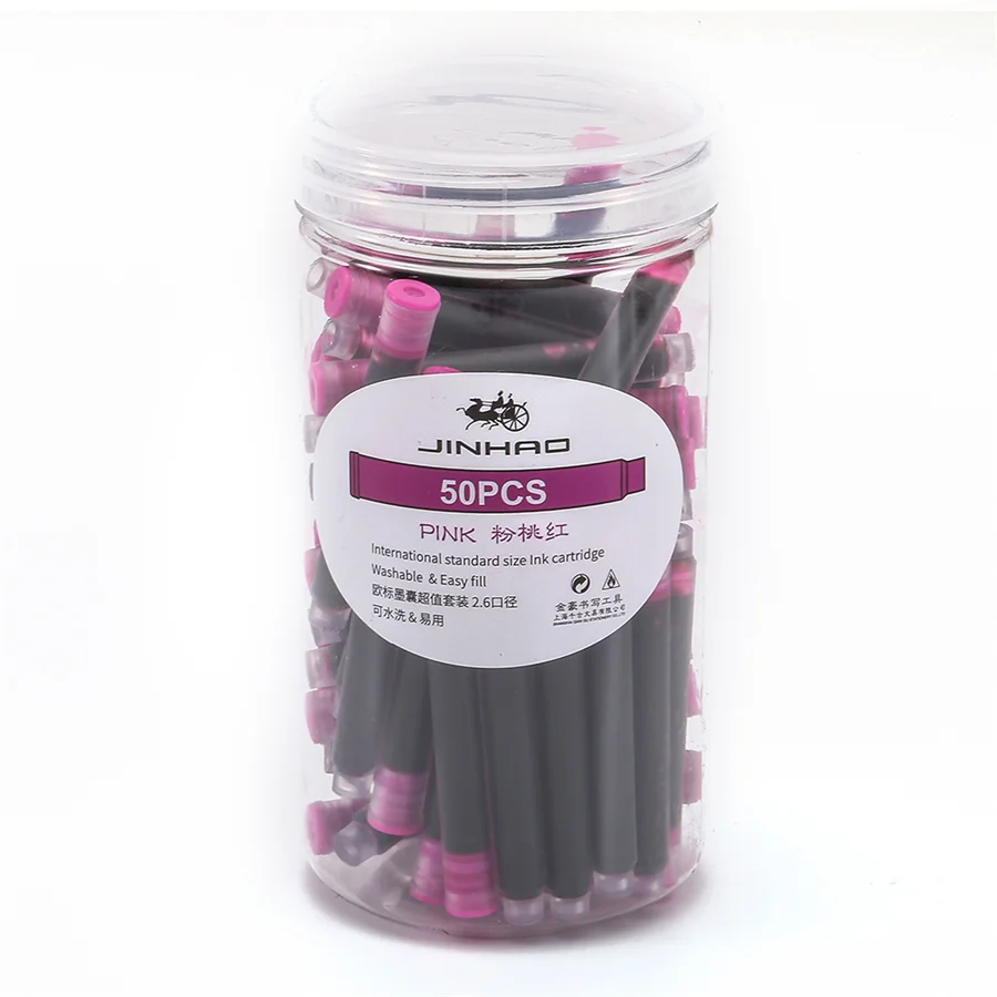 Pink 50 шт цветные чернильные картриджи, коробка для перьевая ручка Jinhao 2,6 мм, международный стандарт, сменные канцелярские принадлежности для офиса и школы A6612 - Цвет: Pink