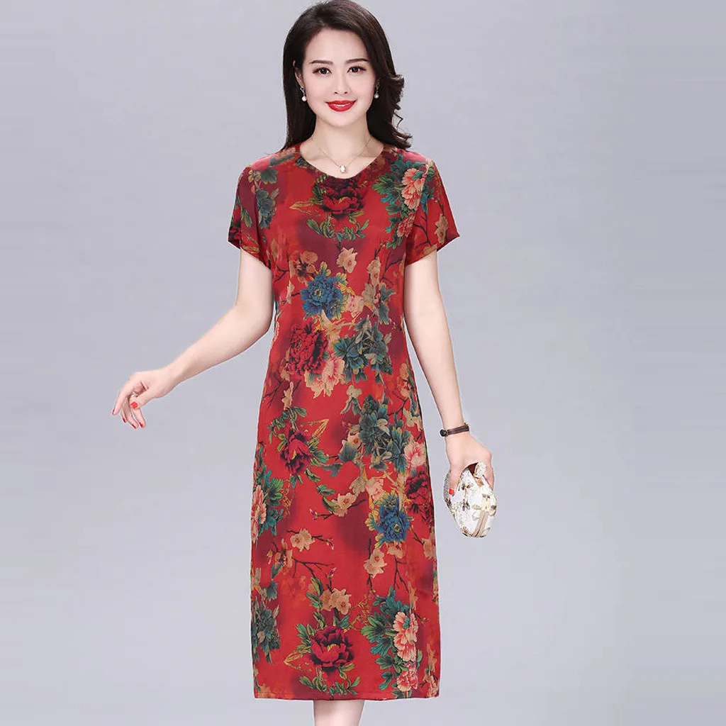 2020 женское летнее платье в стиле бохо атласное с цветочным принтом туника